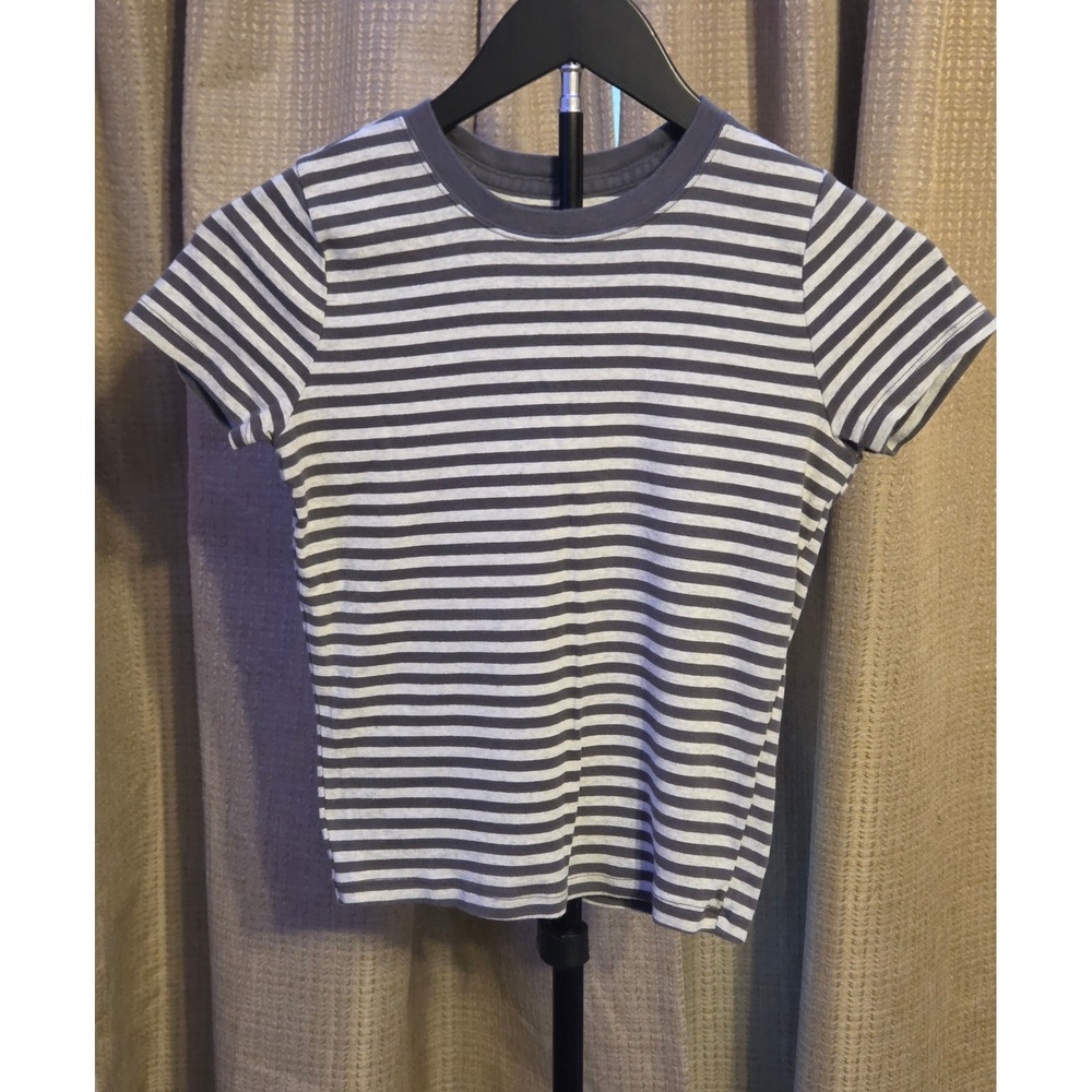 Hollister Striped Crewneck T-Shirt Women's Size Small Long Gray